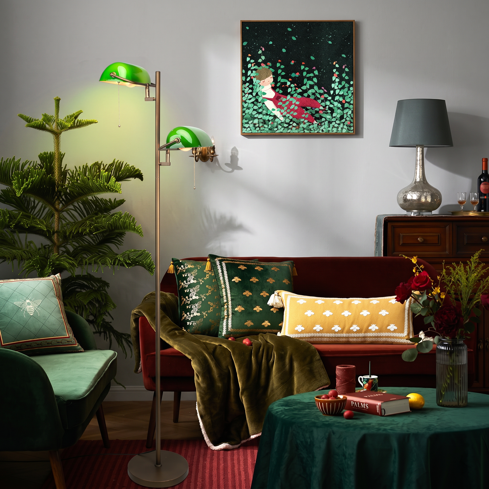 Vintage Green Banker’s Floor Lamp